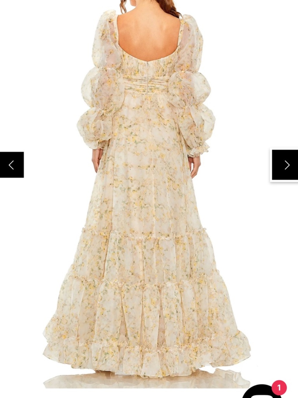 Sheer Floral Puff-Sleeve Maxi Dress in Light Champagne - Picture 2 of 3